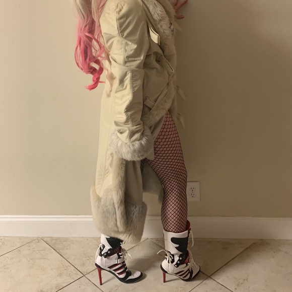 Jacket Vegan faux leather & fur cream jacket - Picture 3 of 8